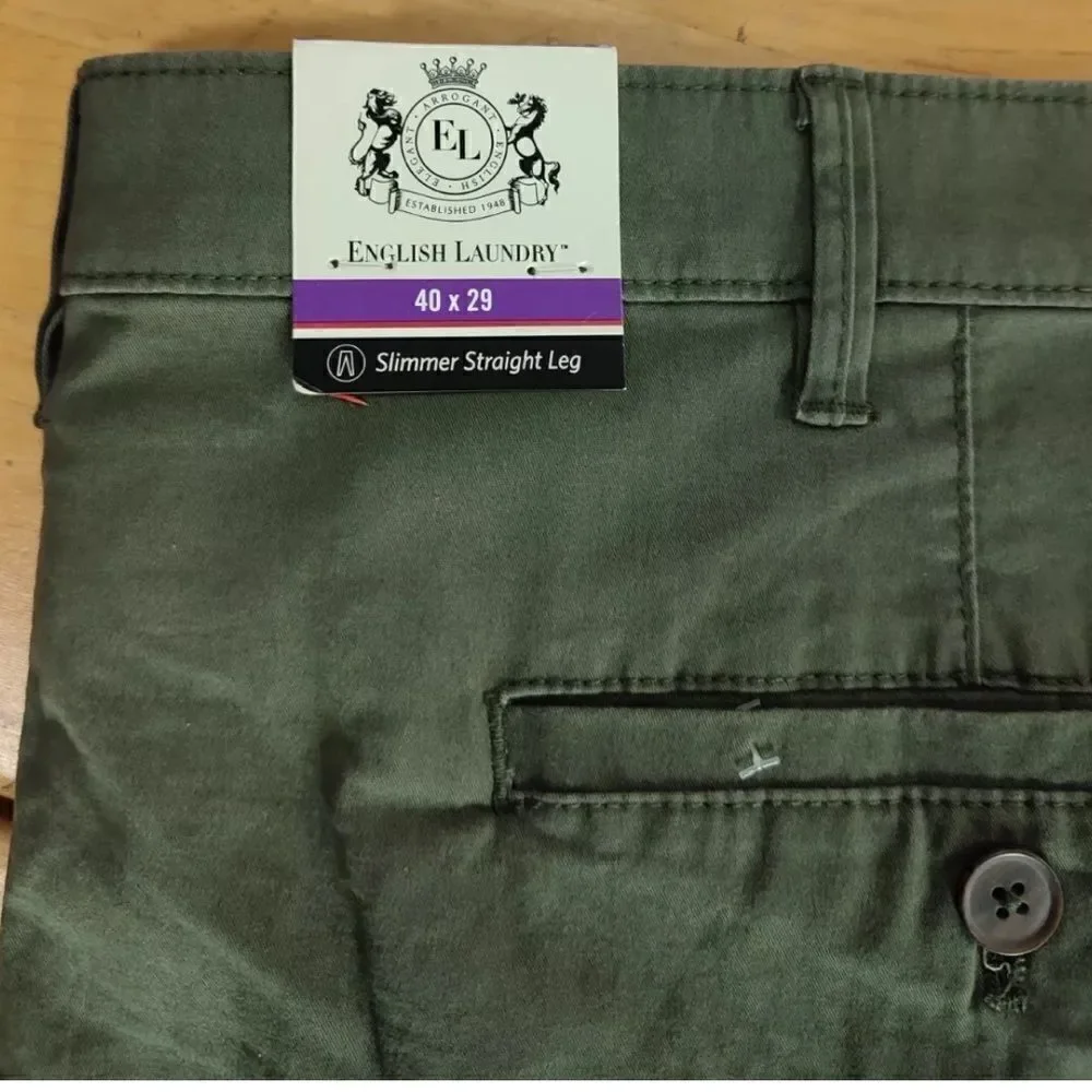 Men's English Laundry Stretch Twill Breeze Chino Straight Leg Green Pants 40x29